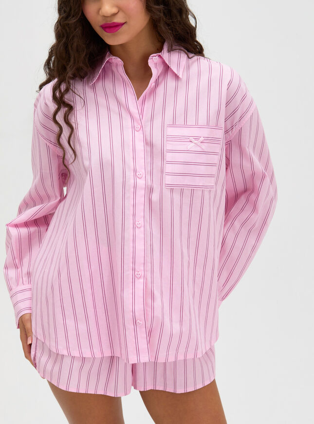 Striped oversized cotton short pyjama set